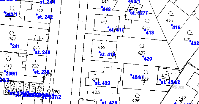 Parcela st. 419 v KÚ Poděbrady, Katastrální mapa