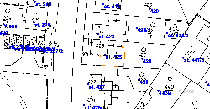 Parcela st. 425 v KÚ Poděbrady, Katastrální mapa