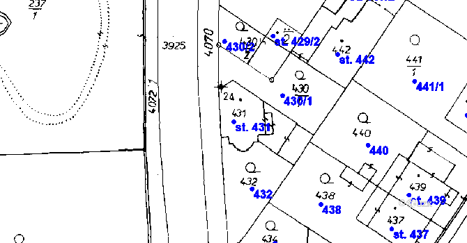 Parcela st. 431 v KÚ Poděbrady, Katastrální mapa