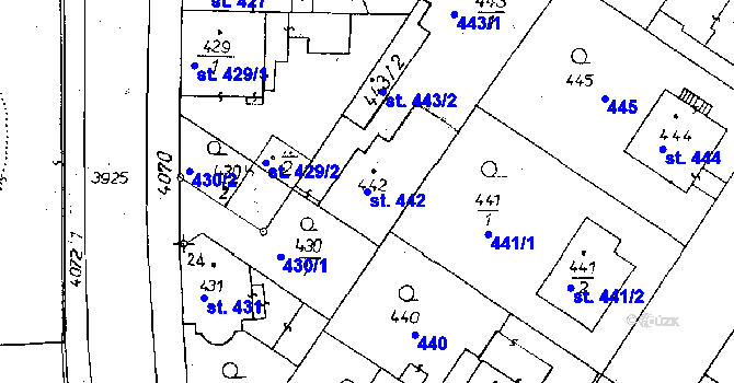 Parcela st. 442 v KÚ Poděbrady, Katastrální mapa