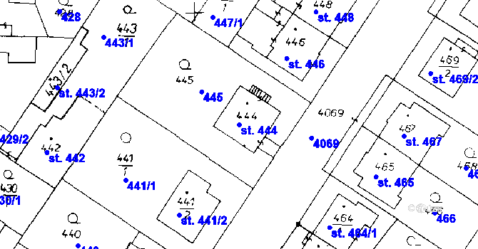 Parcela st. 444 v KÚ Poděbrady, Katastrální mapa