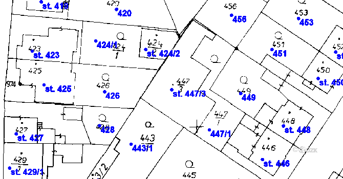 Parcela st. 447/3 v KÚ Poděbrady, Katastrální mapa