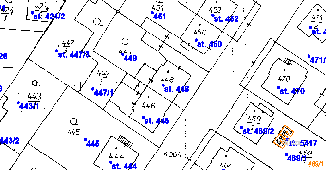 Parcela st. 448 v KÚ Poděbrady, Katastrální mapa