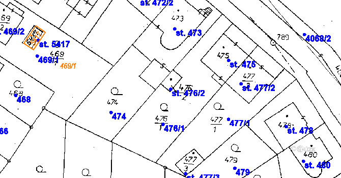 Parcela st. 476/2 v KÚ Poděbrady, Katastrální mapa