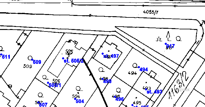 Parcela st. 497 v KÚ Poděbrady, Katastrální mapa