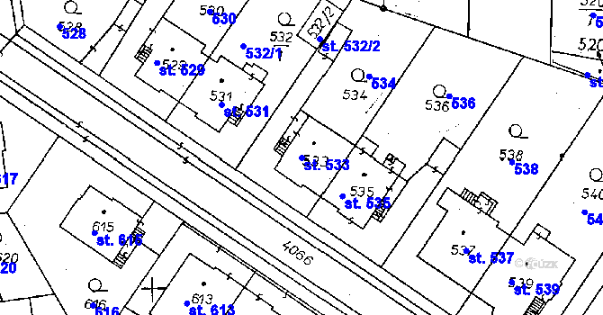 Parcela st. 533 v KÚ Poděbrady, Katastrální mapa