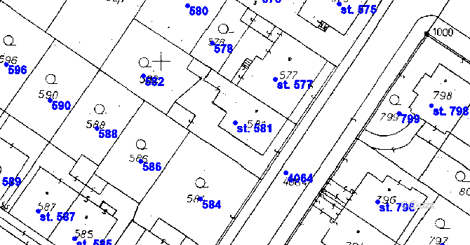 Parcela st. 581 v KÚ Poděbrady, Katastrální mapa