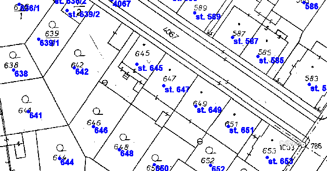Parcela st. 647 v KÚ Poděbrady, Katastrální mapa