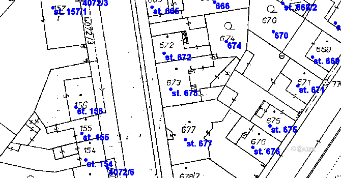 Parcela st. 673 v KÚ Poděbrady, Katastrální mapa