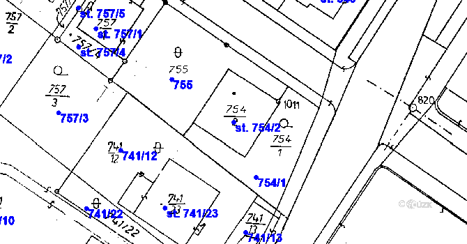 Parcela st. 754/2 v KÚ Poděbrady, Katastrální mapa