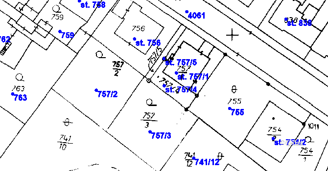 Parcela st. 757/4 v KÚ Poděbrady, Katastrální mapa