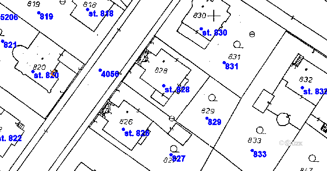 Parcela st. 828 v KÚ Poděbrady, Katastrální mapa