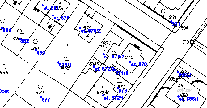 Parcela st. 871/2 v KÚ Poděbrady, Katastrální mapa