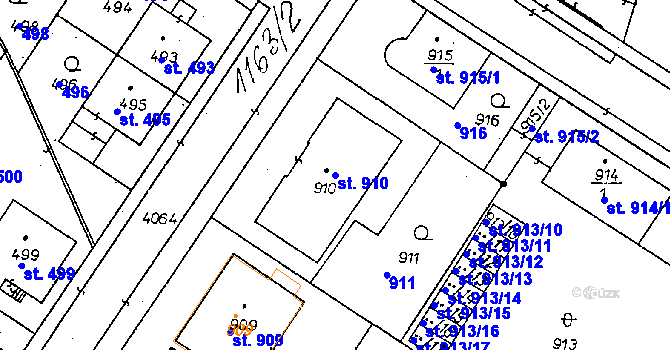 Parcela st. 910 v KÚ Poděbrady, Katastrální mapa