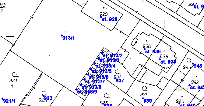 Parcela st. 913/2 v KÚ Poděbrady, Katastrální mapa