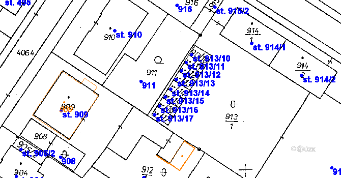 Parcela st. 913/14 v KÚ Poděbrady, Katastrální mapa