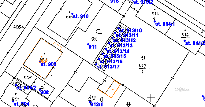 Parcela st. 913/15 v KÚ Poděbrady, Katastrální mapa