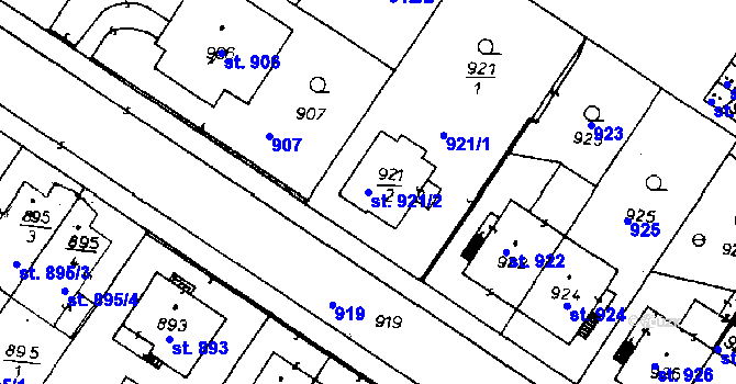 Parcela st. 921/2 v KÚ Poděbrady, Katastrální mapa