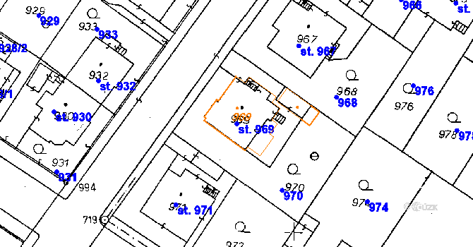 Parcela st. 969 v KÚ Poděbrady, Katastrální mapa
