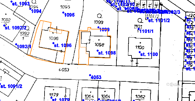 Parcela st. 1098 v KÚ Poděbrady, Katastrální mapa