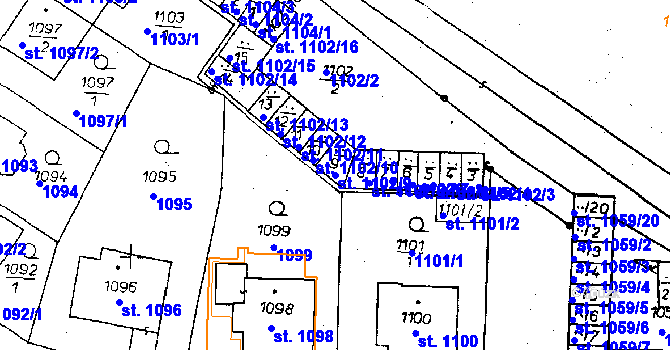 Parcela st. 1102/9 v KÚ Poděbrady, Katastrální mapa