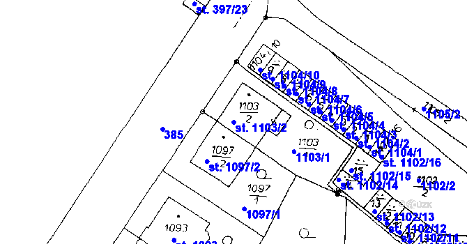 Parcela st. 1103/2 v KÚ Poděbrady, Katastrální mapa