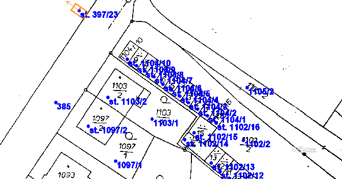 Parcela st. 1104/5 v KÚ Poděbrady, Katastrální mapa