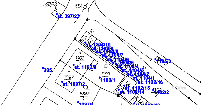 Parcela st. 1104/7 v KÚ Poděbrady, Katastrální mapa