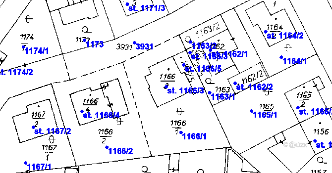 Parcela st. 1166/3 v KÚ Poděbrady, Katastrální mapa