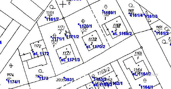 Parcela st. 1170/2 v KÚ Poděbrady, Katastrální mapa