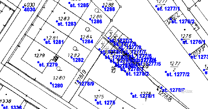 Parcela st. 1278/6 v KÚ Poděbrady, Katastrální mapa