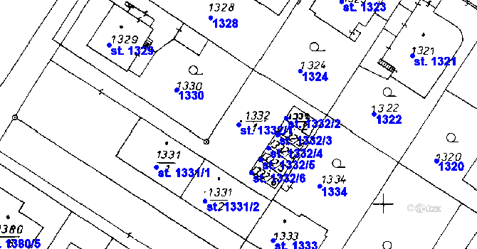 Parcela st. 1332/1 v KÚ Poděbrady, Katastrální mapa