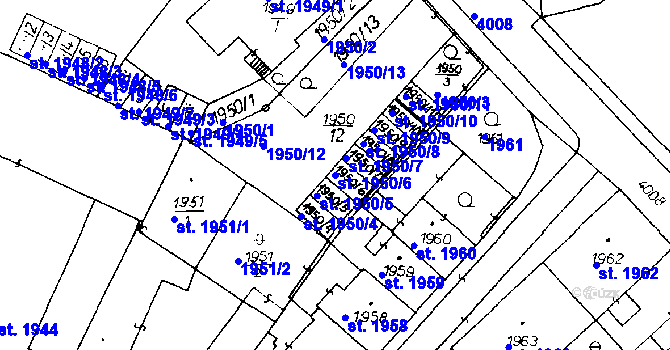 Parcela st. 1950/6 v KÚ Poděbrady, Katastrální mapa