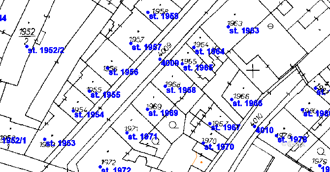 Parcela st. 1968 v KÚ Poděbrady, Katastrální mapa