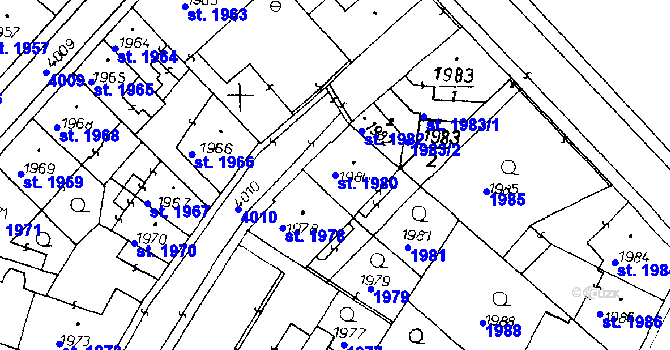 Parcela st. 1980 v KÚ Poděbrady, Katastrální mapa