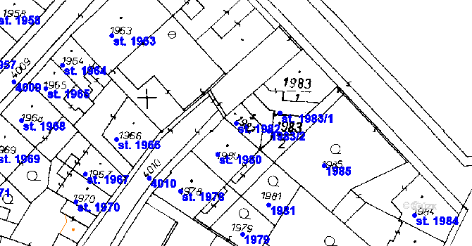 Parcela st. 1982 v KÚ Poděbrady, Katastrální mapa