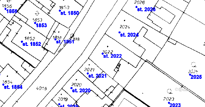 Parcela st. 2022 v KÚ Poděbrady, Katastrální mapa