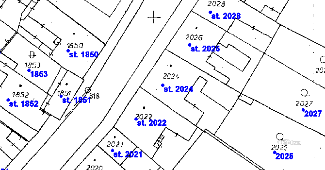 Parcela st. 2024 v KÚ Poděbrady, Katastrální mapa