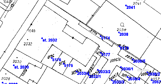 Parcela st. 2035 v KÚ Poděbrady, Katastrální mapa