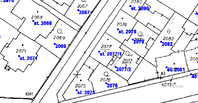 Parcela st. 2077/1 v KÚ Poděbrady, Katastrální mapa