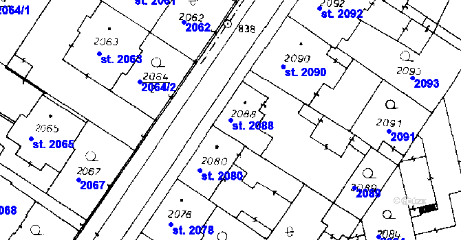 Parcela st. 2088 v KÚ Poděbrady, Katastrální mapa