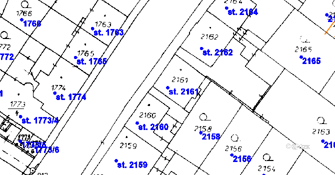 Parcela st. 2161 v KÚ Poděbrady, Katastrální mapa