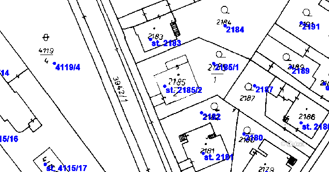 Parcela st. 2185/2 v KÚ Poděbrady, Katastrální mapa