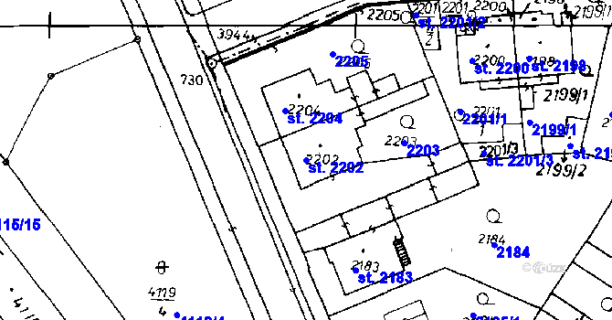 Parcela st. 2202 v KÚ Poděbrady, Katastrální mapa
