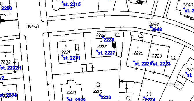 Parcela st. 2227 v KÚ Poděbrady, Katastrální mapa
