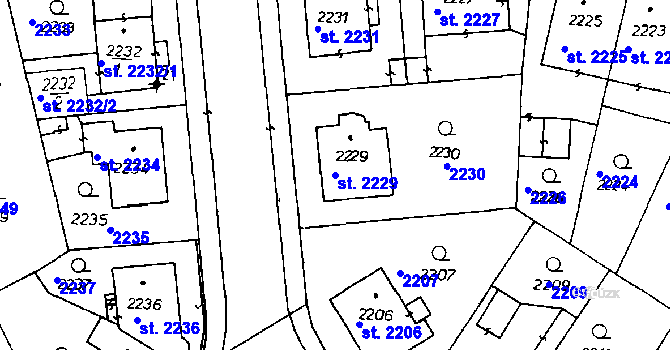Parcela st. 2229 v KÚ Poděbrady, Katastrální mapa
