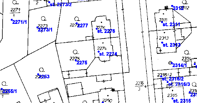 Parcela st. 2274 v KÚ Poděbrady, Katastrální mapa