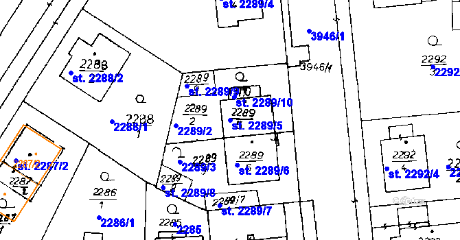 Parcela st. 2289/5 v KÚ Poděbrady, Katastrální mapa
