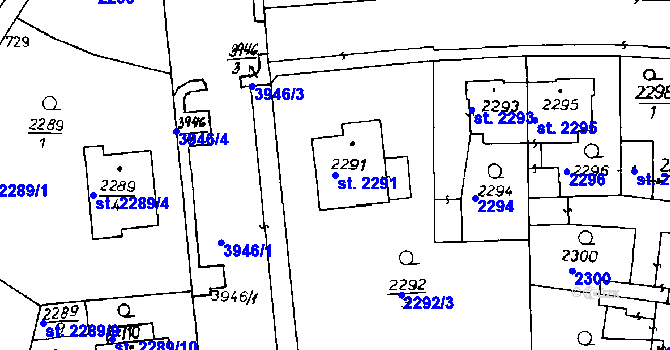 Parcela st. 2291 v KÚ Poděbrady, Katastrální mapa