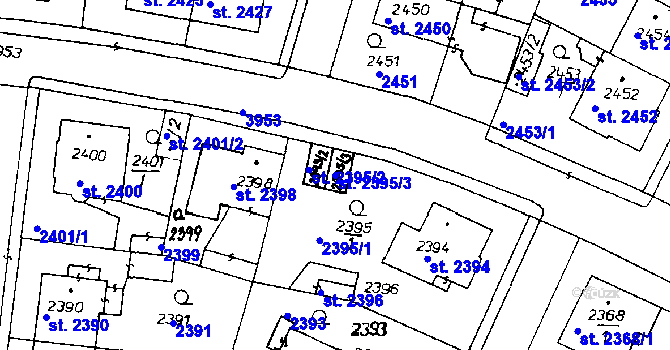 Parcela st. 2395/3 v KÚ Poděbrady, Katastrální mapa